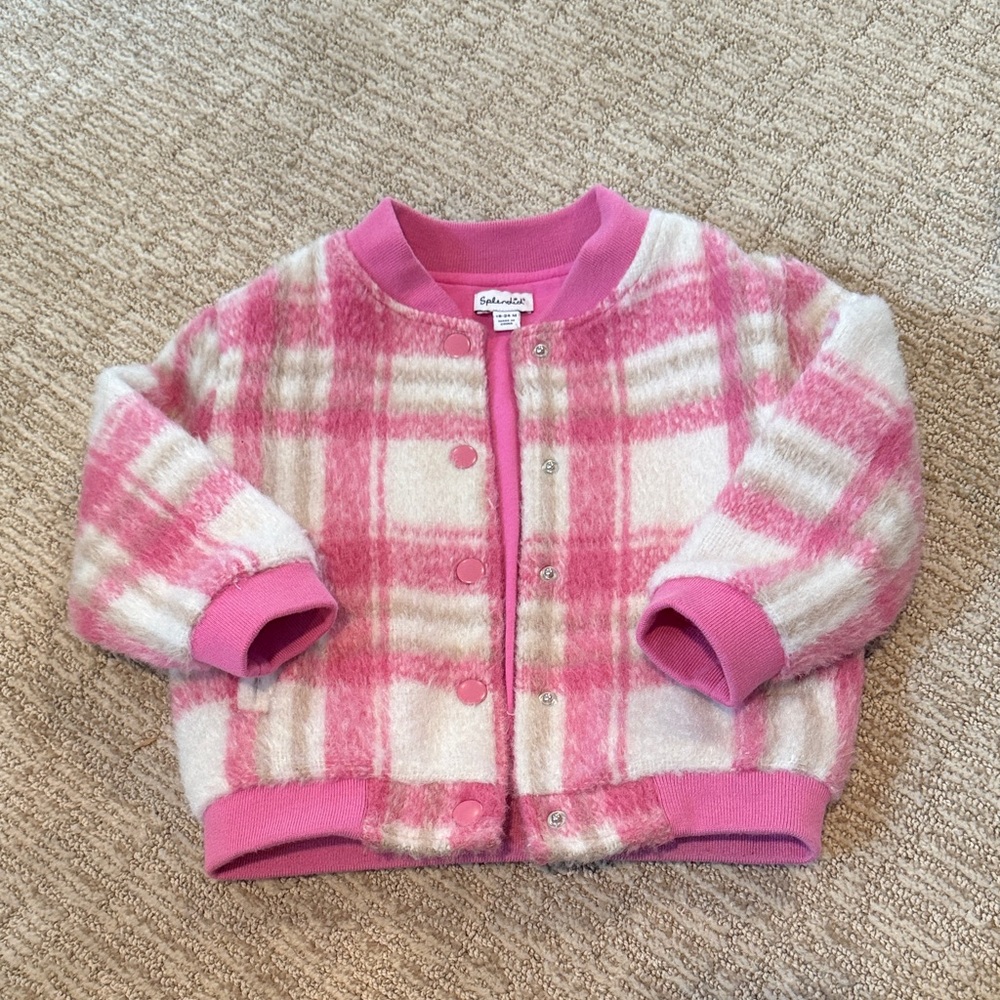 Splendid Pink and Cream Plaid Puffer Jacket Toddler Girl 18-24 M